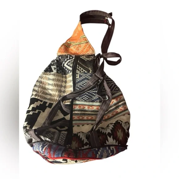 Bohemian Patchwork Backpack. BL/RD5 - Picture 2 of 3
